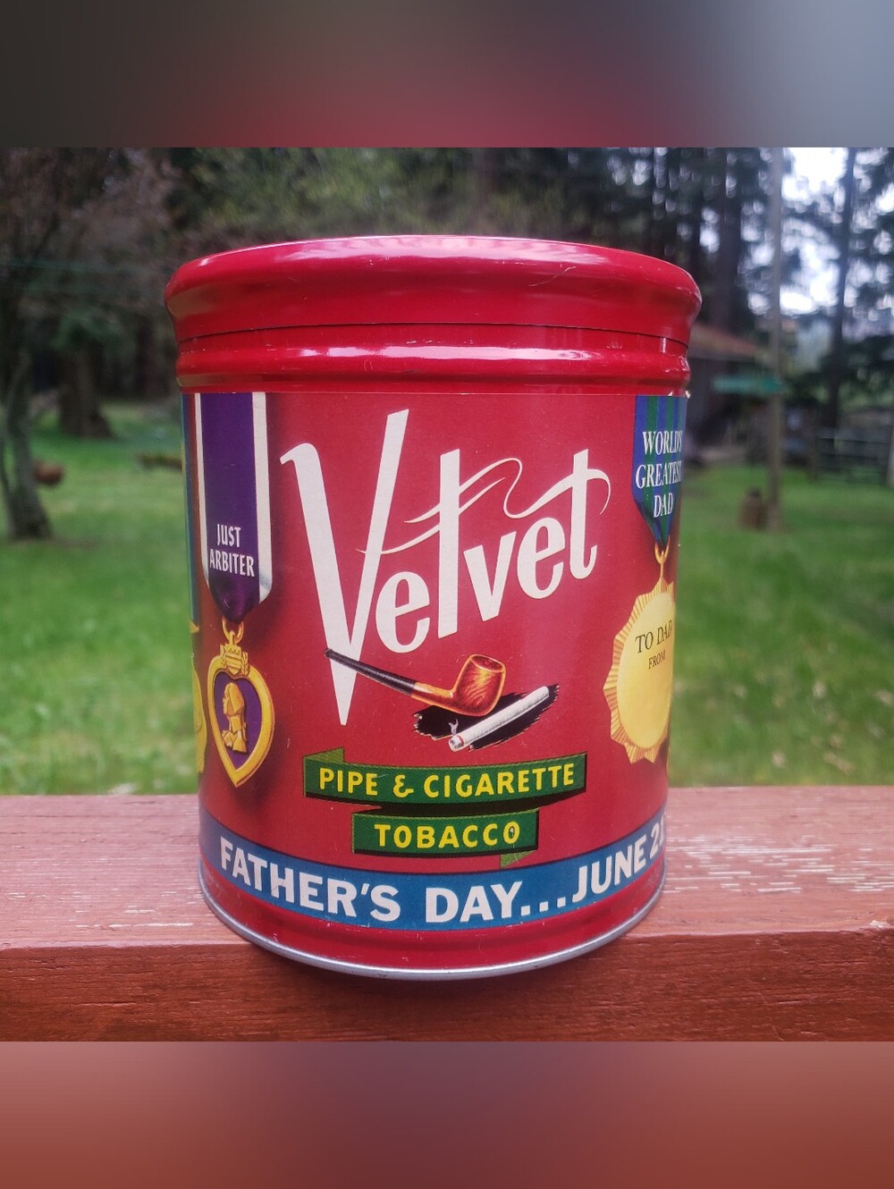 Father's Day EMPTY Velvet Tobacco Tin Can WITH WEAR